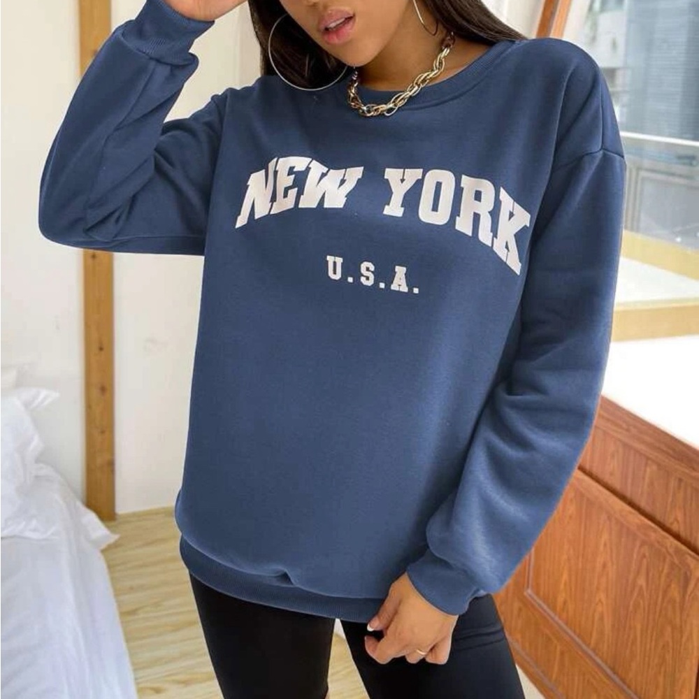 SHEIN Blue New York U.S.A Sweatshirt